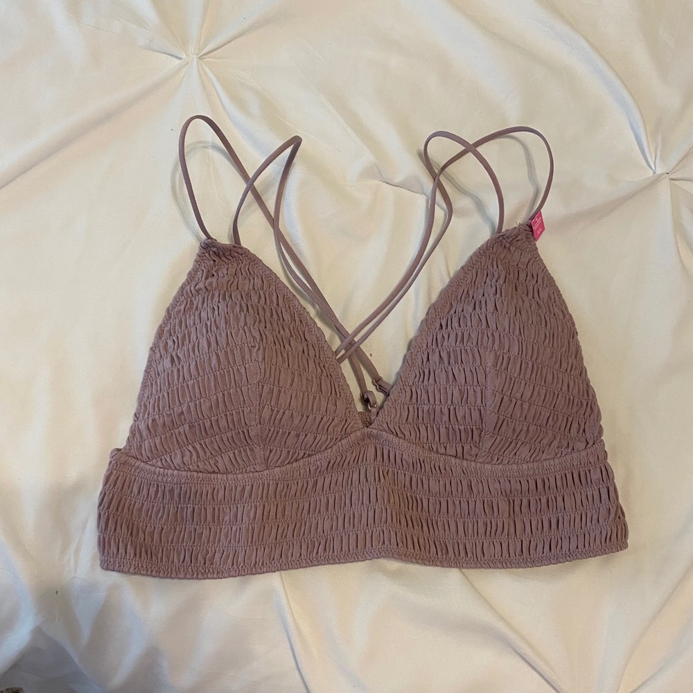 Victoria's Secret PINK Smocked Triangle Bralette Mauve Purple Strappy Back XL